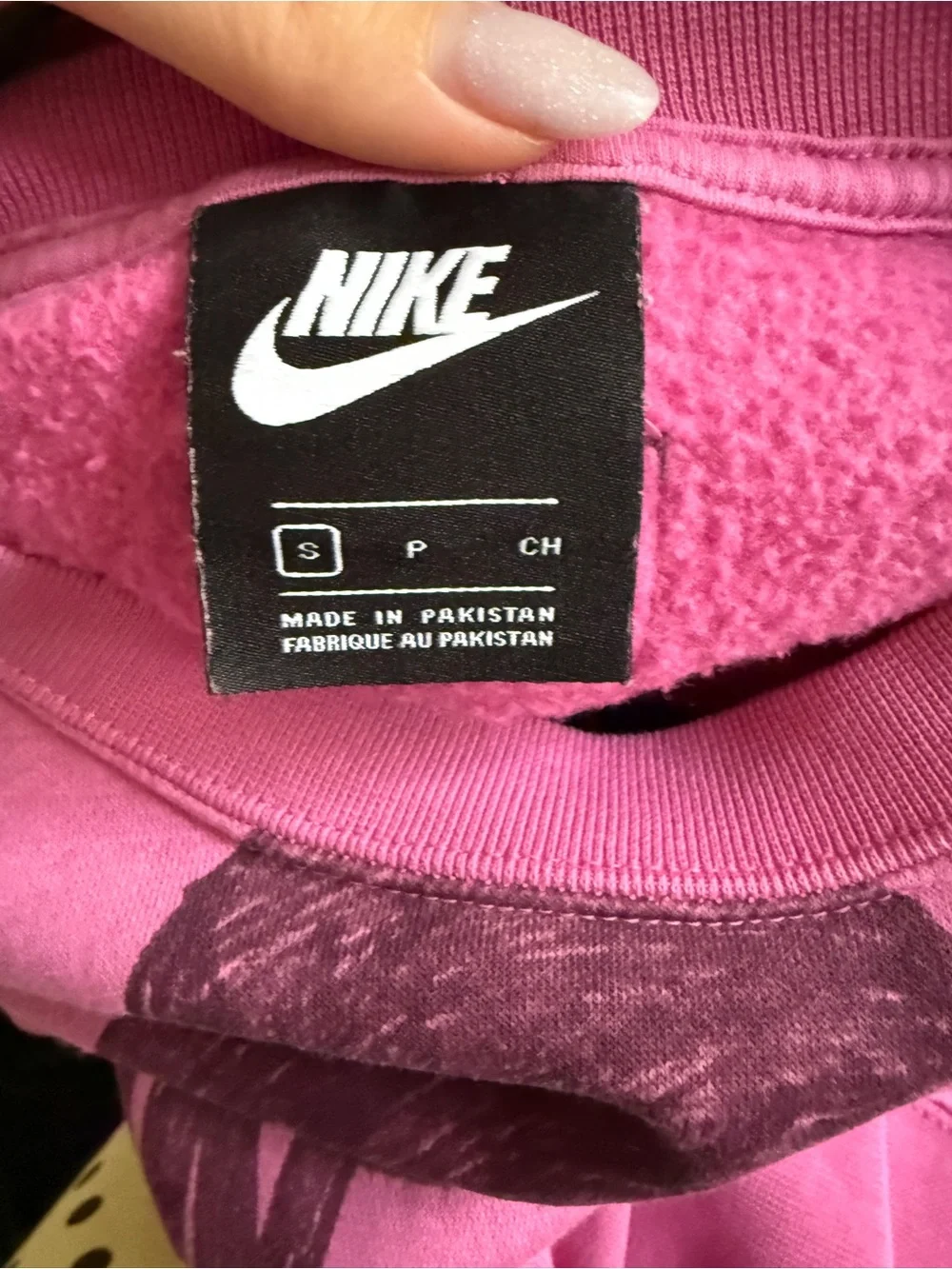 Nike Cropped Logo Sweatshirt in Bright Pink with Dark Maroon Print